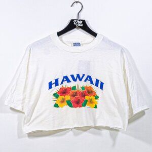 Hawaii Floral Aloha Cropped T-Shirt XL VTG 90s Y2K Streetwear Skater